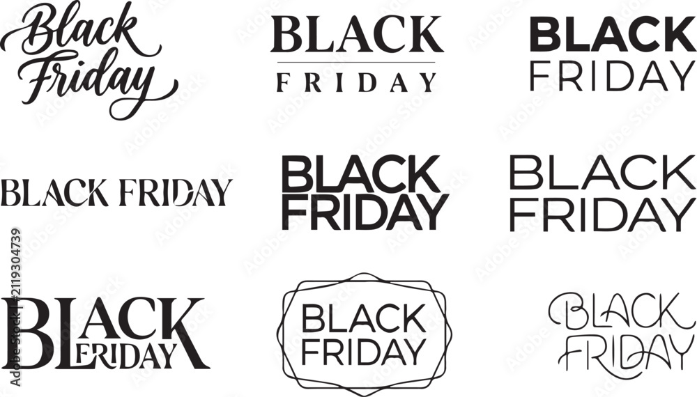 Fototapeta premium Chic Black Friday Typography Lettering Sales Text Vector Set