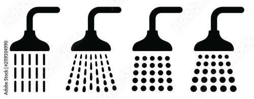 Toilet shower bathroom icon set for restroom facilities, hygiene signage and public sanitation facility, clean black glyph symbols for wayfinding, hospitality, commercial buildings and accessibility 