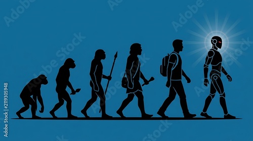Evolution of man from ape to robot walking