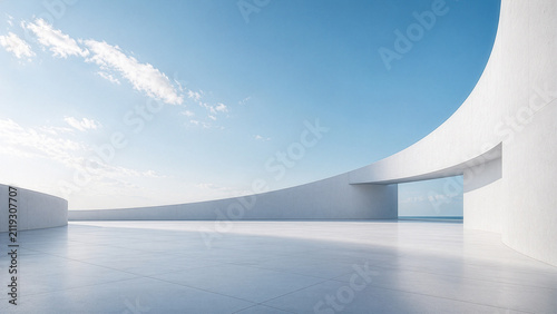 A minimal White Curved Architecture with Blue Sky 