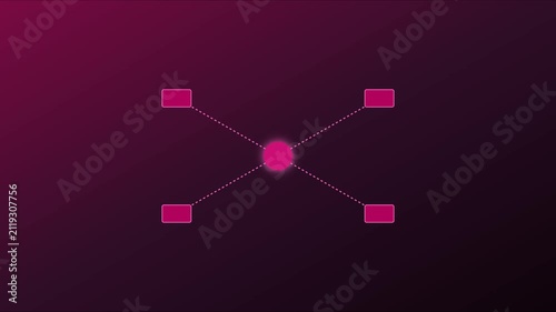 Central hub network connection diagram with data nodes and lines animation 4k