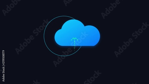 Cloud computing data upload animation with glowing interface for digital network and server technology concepts 4k