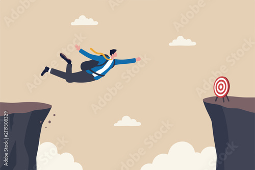 Картината върху платно Overcome difficulty, courage and bravery business, risk taking and dare to achie