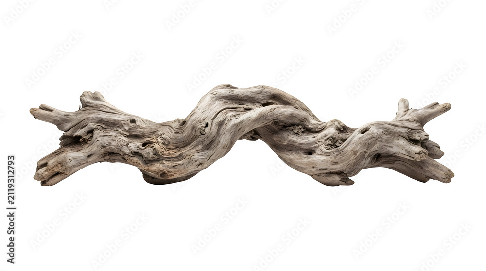 Obraz premium Gnarled weathered piece of driftwood isolated on transparent background