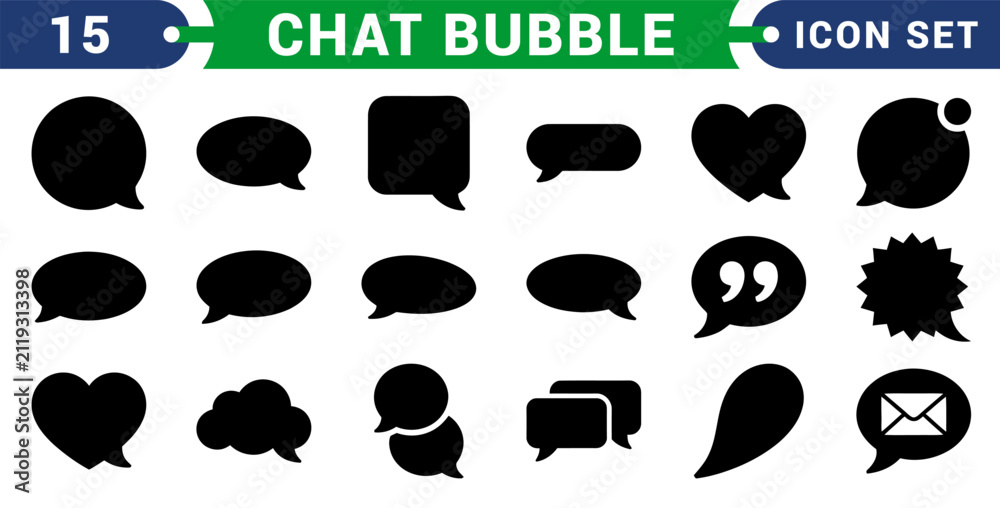 Fototapeta premium Chat Bubble Icon Set – 15 Speech & Message Icons