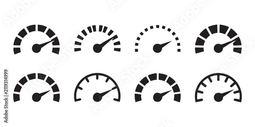 Obraz na płótnie Speed indicator icon set for data transfer rate and car engine rpm measurement vector illustration