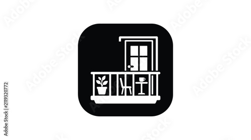 Balcony With Potted Plant Icon Flat Silhouette Style On White Background