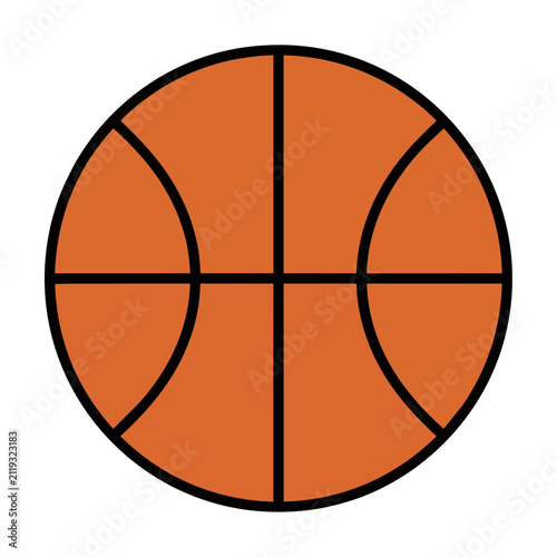 Professional orange basketball with black lines in a flat minimalist style isolated on a white background. Sports equipment concept