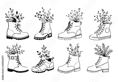 Floral Cowboy Boots Vector Illustration Bundle