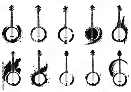 Banjo Musical Instrument Silhouette Vector Set