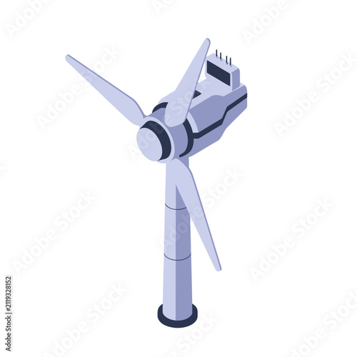 Modern wind turbine generator in isometric view.
