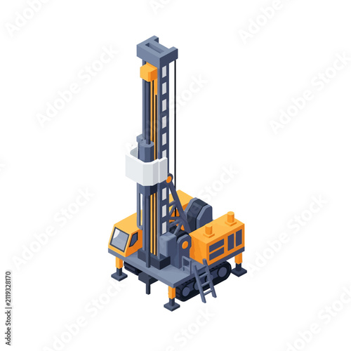 Orange and gray industrial drilling rig illustration.