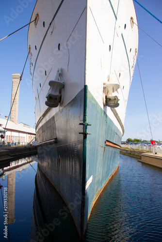 Old ship’s bow in a harbor