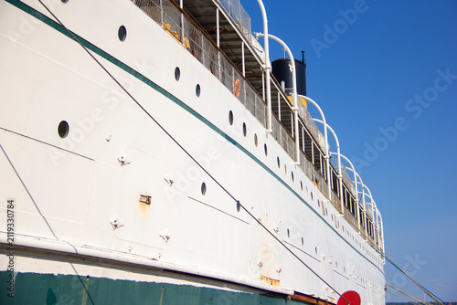 Old ship permanently moored in a harbour