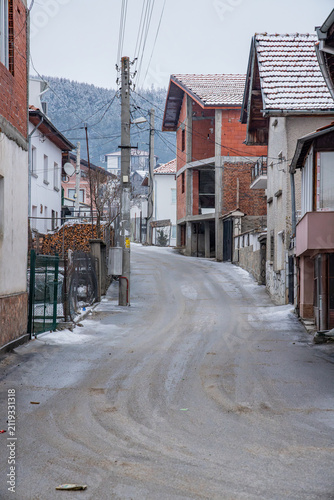 Street in a small Bulgarian town in winter.