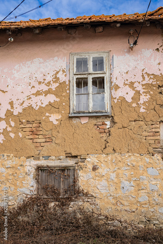 Windows on an abandoned house in rural Bulgaria.