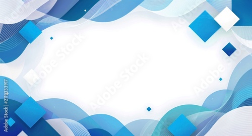 Abstract Blue Dynamic Wavy and Rhombus Frame Background Template with Copy Space