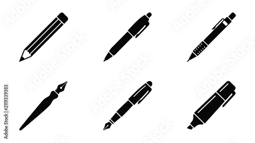 фотографія Assorted black stationery writing tools set