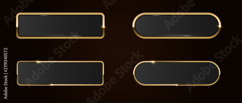 Luxurious golden button with elegant frame and glossy finish for premium web design, casino games, or award ceremonies with radiant metallic glow effect.