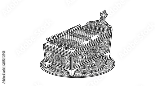 Quadro su tela Small decorative kecapi zither with intricate patterns illustration