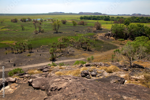 Foto A high-angle view captures a wide expanse of arid plains in the outback