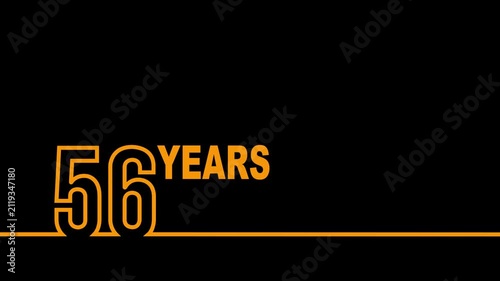 56 years anniversary or birthday isolated on black background. Linear outline graphics. 56 year celebration and congratulation design element. Can be used for printing materials, covers, reports.