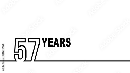 57 years anniversary or birthday isolated on white background. Linear outline graphics. 57 year celebration and congratulation design element. Can be used for printing materials, covers, reports.
