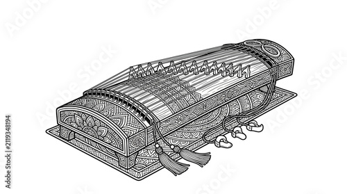 Foto Detailed traditional horizontal zither string instrument illustration