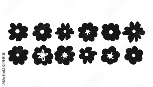 
Black Flower Silhouette Collection, Minimal Stylized Botanical Icons for Modern Decorative Graphic Design.
