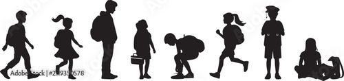 Konstfotografi Student silhouette collection, school children with backpacks vector set