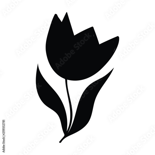 Minimal Tulip Silhouette, Simple Modern Botanical Flower Icon for Clean Decorative Design.
