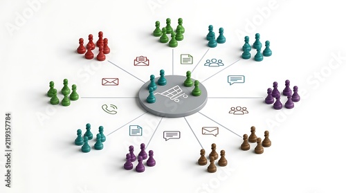 Colorful chess pieces communicating globally