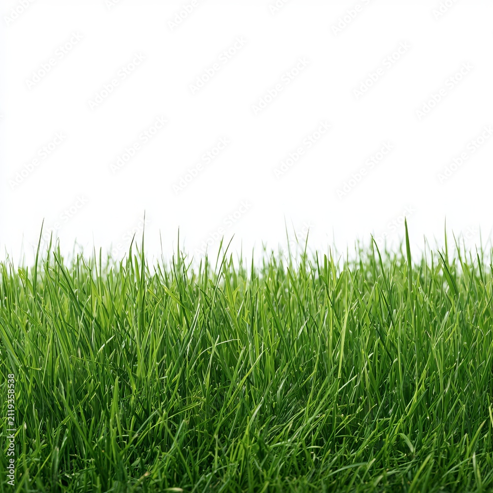 Obraz premium Vibrant green grass sits against a white background for banner designs.
