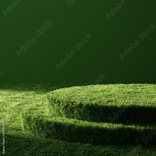 Green grass forms a circular podium background.