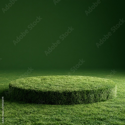 Green grass forms a circular podium background.