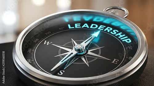 Compass pointing to leadership with star arrow