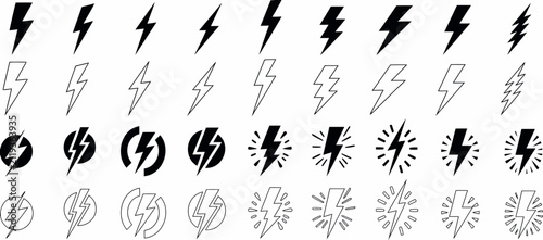 Bild auf Leinwand Lightning bolt icons set, black outline of flash lightning bolt icon vector illustration