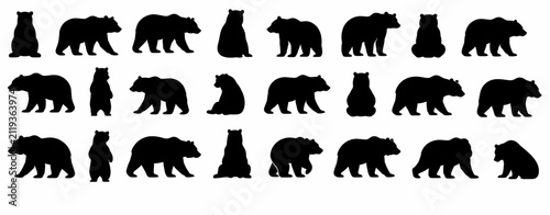 Canvastavla Bear silhouettes, bear in various poses, standing, walking, sitting, perfect for wildlife, nature designs, outdoor themes, versatile, visually engaging