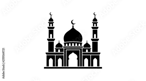 Detailed mosque building silhouette against a plain white background a striking silhouette