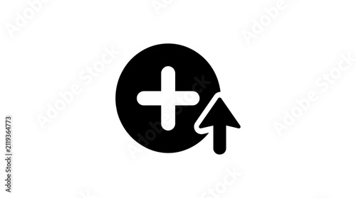 Plus sign within a circle with upward arrow black silhouette