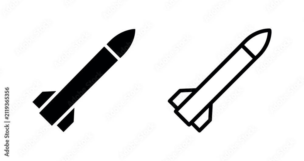 Obraz premium Missile icon set. Rocket weapon military symbol for defense and conflict.
