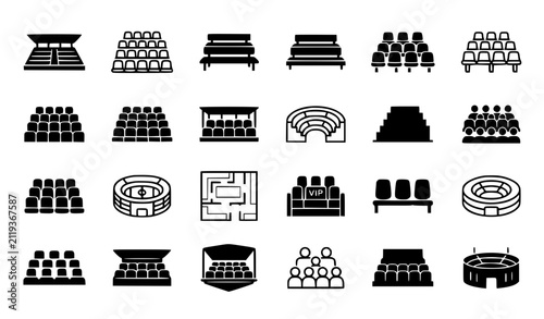 Fotografie Stadium Seating Black White Audience Spectator Vector Illustration Set