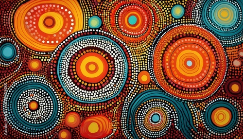 Aboriginal Vibrant Dotwork Abstract Background With Circles