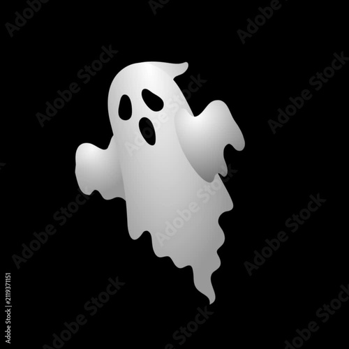 Cute flying ghost character seamless loop transparent background
