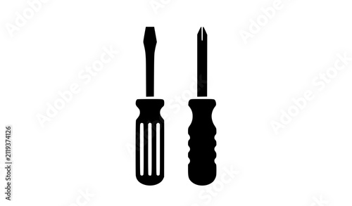 Konstfotografi Black silhouette icons of flat head and phillips head screwdrivers isolated on a
