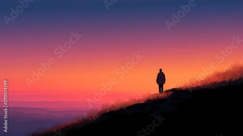 Silhouette man standing on a hill at twilight