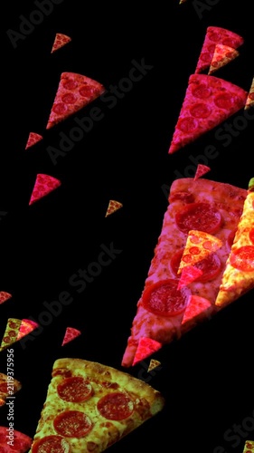 Pepperoni Pizza Slices Falling Pattern on Black Background vertical video