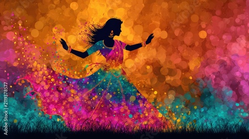 Decorative Navratri artwork with vibrant ornamental details celebrating the traditional Hindu festival. Event invitations, festival branding, educational materials.