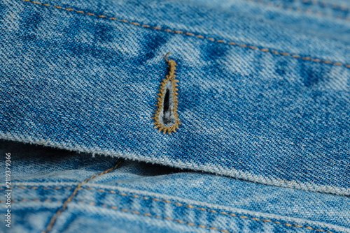 Quadro su tela Blue denim fabric with buttonhole and stitching texture