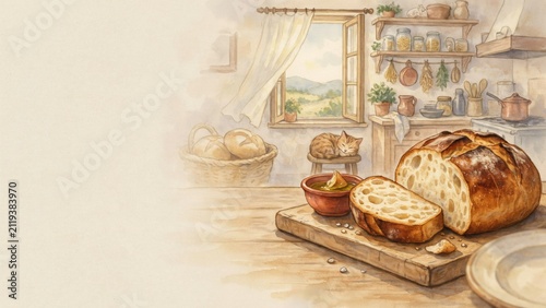 The national dish of Italian cuisine. 
Pane Toscano is a traditional round Tuscan bread with a thick, crispy crust, baked without adding salt. A photo with a place for the text.